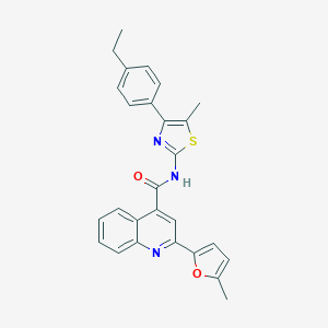molecular formula C27H23N3O2S B455197 N-[4-(4-ethylphenyl)-5-methyl-1,3-thiazol-2-yl]-2-(5-methylfuran-2-yl)quinoline-4-carboxamide 