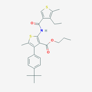 molecular formula C27H33NO3S2 B455199 propyl 4-(4-tert-butylphenyl)-2-{[(4-ethyl-5-methyl-3-thienyl)carbonyl]amino}-5-methyl-3-thiophenecarboxylate 