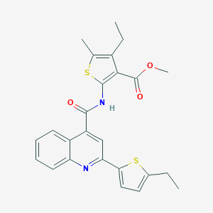 molecular formula C25H24N2O3S2 B455222 Methyl 4-ethyl-2-({[2-(5-ethyl-2-thienyl)-4-quinolinyl]carbonyl}amino)-5-methyl-3-thiophenecarboxylate 