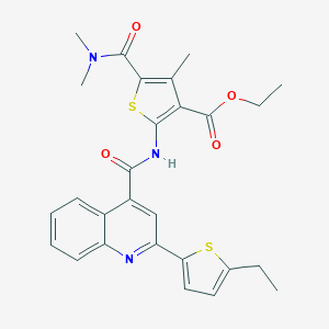 molecular formula C27H27N3O4S2 B455226 Ethyl 5-(dimethylcarbamoyl)-2-({[2-(5-ethylthiophen-2-yl)quinolin-4-yl]carbonyl}amino)-4-methylthiophene-3-carboxylate 