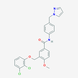 3-[(2,3-dichlorophenoxy)methyl]-4-methoxy-N-[4-(1H-pyrazol-1-ylmethyl)phenyl]benzamide