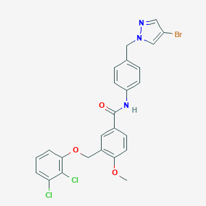 molecular formula C25H20BrCl2N3O3 B455275 N-{4-[(4-bromo-1H-pyrazol-1-yl)methyl]phenyl}-3-[(2,3-dichlorophenoxy)methyl]-4-methoxybenzamide 