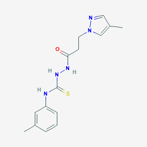 molecular formula C15H19N5OS B455300 N-(3-methylphenyl)-2-[3-(4-methyl-1H-pyrazol-1-yl)propanoyl]hydrazinecarbothioamide 