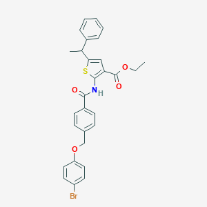 Ethyl 2-({4-[(4-bromophenoxy)methyl]benzoyl}amino)-5-(1-phenylethyl)-3-thiophenecarboxylate