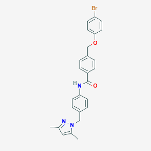 molecular formula C26H24BrN3O2 B455319 4-[(4-bromophenoxy)methyl]-N-{4-[(3,5-dimethyl-1H-pyrazol-1-yl)methyl]phenyl}benzamide 