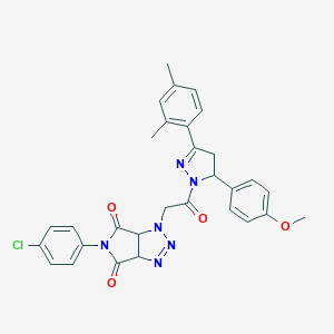 molecular formula C30H27ClN6O4 B455337 5-(4-chlorophenyl)-1-{2-[3-(2,4-dimethylphenyl)-5-(4-methoxyphenyl)-4,5-dihydro-1H-pyrazol-1-yl]-2-oxoethyl}-3a,6a-dihydropyrrolo[3,4-d][1,2,3]triazole-4,6(1H,5H)-dione 