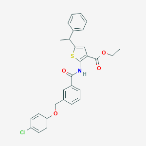 molecular formula C29H26ClNO4S B455340 Ethyl 2-({3-[(4-chlorophenoxy)methyl]benzoyl}amino)-5-(1-phenylethyl)-3-thiophenecarboxylate 
