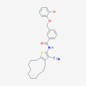 molecular formula C29H31BrN2O2S B455350 3-[(2-bromophenoxy)methyl]-N-(3-cyano-4,5,6,7,8,9,10,11,12,13-decahydrocyclododeca[b]thiophen-2-yl)benzamide 