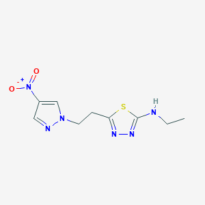 molecular formula C9H12N6O2S B455353 2-(ethylamino)-5-(2-{4-nitro-1H-pyrazol-1-yl}ethyl)-1,3,4-thiadiazole 