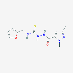 molecular formula C12H15N5O2S B455357 2-[(1,3-dimethyl-1H-pyrazol-5-yl)carbonyl]-N-(furan-2-ylmethyl)hydrazinecarbothioamide 