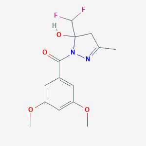 molecular formula C14H16F2N2O4 B455358 5-(difluoromethyl)-1-(3,5-dimethoxybenzoyl)-3-methyl-4,5-dihydro-1H-pyrazol-5-ol 