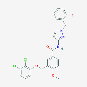 molecular formula C25H20Cl2FN3O3 B455371 3-[(2,3-dichlorophenoxy)methyl]-N-[1-(2-fluorobenzyl)-1H-pyrazol-3-yl]-4-methoxybenzamide 