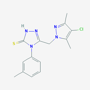 molecular formula C15H16ClN5S B455372 5-[(4-chloro-3,5-dimethyl-1H-pyrazol-1-yl)methyl]-4-(3-methylphenyl)-4H-1,2,4-triazole-3-thiol 