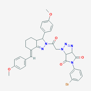molecular formula C34H31BrN6O5 B455382 5-(3-bromophenyl)-1-{2-[7-(4-methoxybenzylidene)-3-(4-methoxyphenyl)-3,3a,4,5,6,7-hexahydro-2H-indazol-2-yl]-2-oxoethyl}-3a,6a-dihydropyrrolo[3,4-d][1,2,3]triazole-4,6(1H,5H)-dione 