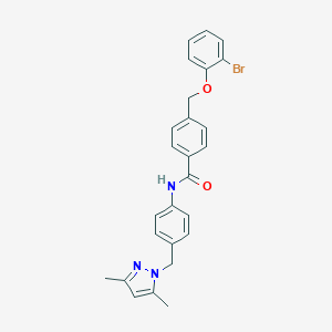molecular formula C26H24BrN3O2 B455386 4-[(2-bromophenoxy)methyl]-N-[4-[(3,5-dimethyl-1-pyrazolyl)methyl]phenyl]benzamide 