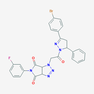 molecular formula C27H20BrFN6O3 B455388 1-{2-[3-(4-bromophenyl)-5-phenyl-4,5-dihydro-1H-pyrazol-1-yl]-2-oxoethyl}-5-(3-fluorophenyl)-3a,6a-dihydropyrrolo[3,4-d][1,2,3]triazole-4,6(1H,5H)-dione 