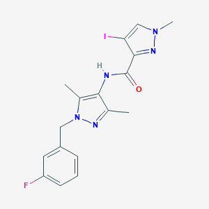 molecular formula C17H17FIN5O B455391 N-[1-(3-fluorobenzyl)-3,5-dimethyl-1H-pyrazol-4-yl]-4-iodo-1-methyl-1H-pyrazole-3-carboxamide 