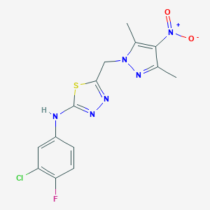 2-(3-chloro-4-fluoroanilino)-5-({4-nitro-3,5-dimethyl-1H-pyrazol-1-yl}methyl)-1,3,4-thiadiazole