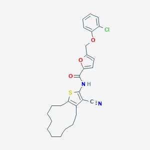 molecular formula C27H29ClN2O3S B455398 5-[(2-chlorophenoxy)methyl]-N-(3-cyano-4,5,6,7,8,9,10,11,12,13-decahydrocyclododeca[b]thiophen-2-yl)furan-2-carboxamide 