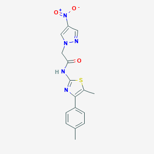 molecular formula C16H15N5O3S B455399 N-[5-methyl-4-(4-methylphenyl)-1,3-thiazol-2-yl]-2-(4-nitro-1H-pyrazol-1-yl)acetamide 