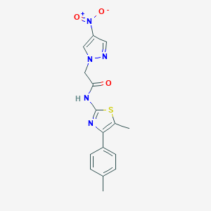 molecular formula C16H15N5O3S B455399 2-{4-nitro-1H-pyrazol-1-yl}-N-[5-methyl-4-(4-methylphenyl)-1,3-thiazol-2-yl]acetamide 