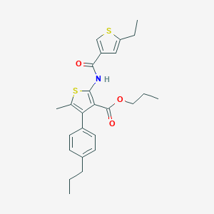 molecular formula C25H29NO3S2 B455403 Propyl 2-{[(5-ethyl-3-thienyl)carbonyl]amino}-5-methyl-4-(4-propylphenyl)-3-thiophenecarboxylate 