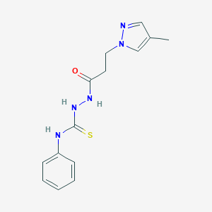 molecular formula C14H17N5OS B455404 2-[3-(4-methyl-1H-pyrazol-1-yl)propanoyl]-N-phenylhydrazinecarbothioamide 