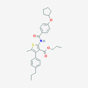 molecular formula C30H35NO4S B455406 Propyl 2-{[4-(cyclopentyloxy)benzoyl]amino}-5-methyl-4-(4-propylphenyl)-3-thiophenecarboxylate 