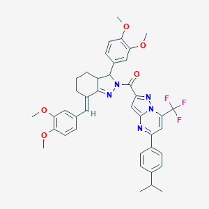 molecular formula C41H40F3N5O5 B455411 2-{[7-(3,4-dimethoxybenzylidene)-3-(3,4-dimethoxyphenyl)-3,3a,4,5,6,7-hexahydro-2H-indazol-2-yl]carbonyl}-5-(4-isopropylphenyl)-7-(trifluoromethyl)pyrazolo[1,5-a]pyrimidine 