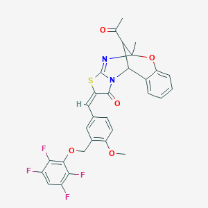 (13E)-16-acetyl-13-[[4-methoxy-3-[(2,3,5,6-tetrafluorophenoxy)methyl]phenyl]methylidene]-9-methyl-8-oxa-12-thia-10,15-diazatetracyclo[7.6.1.02,7.011,15]hexadeca-2,4,6,10-tetraen-14-one