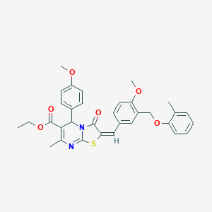 molecular formula C33H32N2O6S B455418 ethyl 2-{4-methoxy-3-[(2-methylphenoxy)methyl]benzylidene}-5-(4-methoxyphenyl)-7-methyl-3-oxo-2,3-dihydro-5H-[1,3]thiazolo[3,2-a]pyrimidine-6-carboxylate 