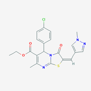 ethyl (2E)-5-(4-chlorophenyl)-7-methyl-2-[(1-methyl-1H-pyrazol-4-yl)methylidene]-3-oxo-2,3-dihydro-5H-[1,3]thiazolo[3,2-a]pyrimidine-6-carboxylate