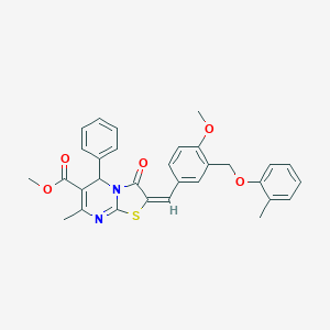 molecular formula C31H28N2O5S B455432 methyl (2E)-2-{4-methoxy-3-[(2-methylphenoxy)methyl]benzylidene}-7-methyl-3-oxo-5-phenyl-2,3-dihydro-5H-[1,3]thiazolo[3,2-a]pyrimidine-6-carboxylate 