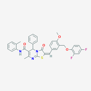 molecular formula C36H29F2N3O4S B455436 2-{3-[(2,4-difluorophenoxy)methyl]-4-methoxybenzylidene}-7-methyl-N-(2-methylphenyl)-3-oxo-5-phenyl-2,3-dihydro-5H-[1,3]thiazolo[3,2-a]pyrimidine-6-carboxamide 