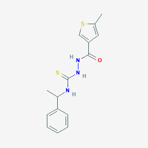 molecular formula C15H17N3OS2 B455439 2-[(5-methyl-3-thienyl)carbonyl]-N-(1-phenylethyl)hydrazinecarbothioamide 