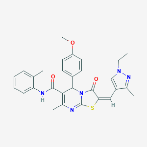 molecular formula C29H29N5O3S B455441 2-[(1-ethyl-3-methyl-1H-pyrazol-4-yl)methylene]-5-(4-methoxyphenyl)-7-methyl-N-(2-methylphenyl)-3-oxo-2,3-dihydro-5H-[1,3]thiazolo[3,2-a]pyrimidine-6-carboxamide 