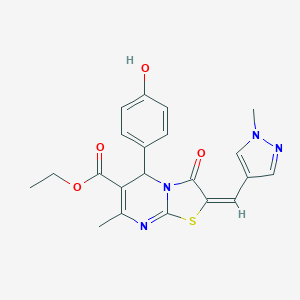 molecular formula C21H20N4O4S B455444 ethyl (2E)-5-(4-hydroxyphenyl)-7-methyl-2-[(1-methyl-1H-pyrazol-4-yl)methylidene]-3-oxo-2,3-dihydro-5H-[1,3]thiazolo[3,2-a]pyrimidine-6-carboxylate 