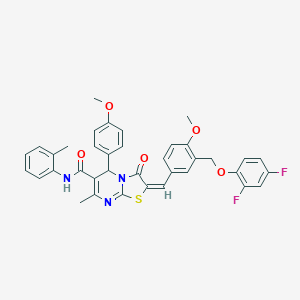 molecular formula C37H31F2N3O5S B455445 2-{3-[(2,4-difluorophenoxy)methyl]-4-methoxybenzylidene}-5-(4-methoxyphenyl)-7-methyl-N-(2-methylphenyl)-3-oxo-2,3-dihydro-5H-[1,3]thiazolo[3,2-a]pyrimidine-6-carboxamide 