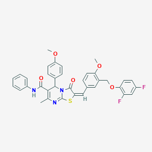 molecular formula C36H29F2N3O5S B455448 2-{3-[(2,4-difluorophenoxy)methyl]-4-methoxybenzylidene}-5-(4-methoxyphenyl)-7-methyl-3-oxo-N-phenyl-2,3-dihydro-5H-[1,3]thiazolo[3,2-a]pyrimidine-6-carboxamide 
