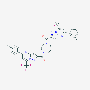 molecular formula C37H32F6N8O2 B455449 5-(3,4-Dimethylphenyl)-2-[(4-{[5-(3,4-dimethylphenyl)-7-(trifluoromethyl)pyrazolo[1,5-a]pyrimidin-2-yl]carbonyl}-1,4-diazepan-1-yl)carbonyl]-7-(trifluoromethyl)pyrazolo[1,5-a]pyrimidine 