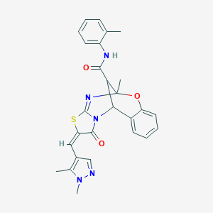 (13E)-13-[(1,5-dimethylpyrazol-4-yl)methylidene]-9-methyl-N-(2-methylphenyl)-14-oxo-8-oxa-12-thia-10,15-diazatetracyclo[7.6.1.02,7.011,15]hexadeca-2,4,6,10-tetraene-16-carboxamide