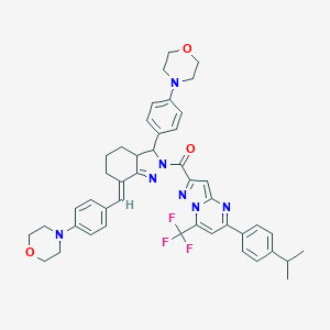 {(7E)-7-[4-(morpholin-4-yl)benzylidene]-3-[4-(morpholin-4-yl)phenyl]-3,3a,4,5,6,7-hexahydro-2H-indazol-2-yl}{5-[4-(propan-2-yl)phenyl]-7-(trifluoromethyl)pyrazolo[1,5-a]pyrimidin-2-yl}methanone