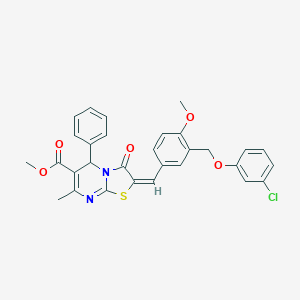 molecular formula C30H25ClN2O5S B455490 methyl (2E)-2-{3-[(3-chlorophenoxy)methyl]-4-methoxybenzylidene}-7-methyl-3-oxo-5-phenyl-2,3-dihydro-5H-[1,3]thiazolo[3,2-a]pyrimidine-6-carboxylate 