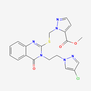 molecular formula C19H17ClN6O3S B4555079 METHYL 1-[({3-[2-(4-CHLORO-1H-PYRAZOL-1-YL)ETHYL]-4-OXO-3,4-DIHYDRO-2-QUINAZOLINYL}SULFANYL)METHYL]-1H-PYRAZOLE-5-CARBOXYLATE 