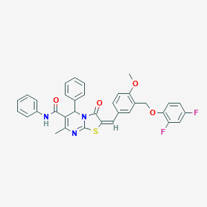 molecular formula C35H27F2N3O4S B455510 (2E)-2-{3-[(2,4-difluorophenoxy)methyl]-4-methoxybenzylidene}-7-methyl-3-oxo-N,5-diphenyl-2,3-dihydro-5H-[1,3]thiazolo[3,2-a]pyrimidine-6-carboxamide 