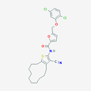 molecular formula C27H28Cl2N2O3S B455517 N-(3-cyano-4,5,6,7,8,9,10,11,12,13-decahydrocyclododeca[b]thiophen-2-yl)-5-[(2,5-dichlorophenoxy)methyl]furan-2-carboxamide 
