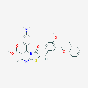 molecular formula C33H33N3O5S B455518 methyl 5-[4-(dimethylamino)phenyl]-2-{4-methoxy-3-[(2-methylphenoxy)methyl]benzylidene}-7-methyl-3-oxo-2,3-dihydro-5H-[1,3]thiazolo[3,2-a]pyrimidine-6-carboxylate 