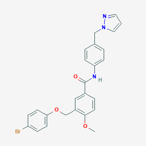 molecular formula C25H22BrN3O3 B455523 3-[(4-bromophenoxy)methyl]-4-methoxy-N-[4-(1H-pyrazol-1-ylmethyl)phenyl]benzamide 