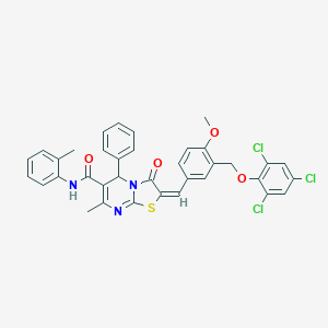 molecular formula C36H28Cl3N3O4S B455524 2-{4-methoxy-3-[(2,4,6-trichlorophenoxy)methyl]benzylidene}-7-methyl-N-(2-methylphenyl)-3-oxo-5-phenyl-2,3-dihydro-5H-[1,3]thiazolo[3,2-a]pyrimidine-6-carboxamide 
