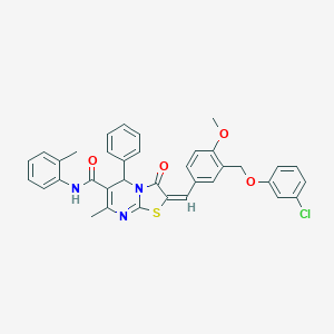 molecular formula C36H30ClN3O4S B455527 2-{3-[(3-chlorophenoxy)methyl]-4-methoxybenzylidene}-7-methyl-N-(2-methylphenyl)-3-oxo-5-phenyl-2,3-dihydro-5H-[1,3]thiazolo[3,2-a]pyrimidine-6-carboxamide 